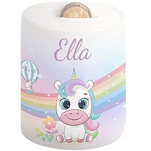 Süße Kinder Spardose mit Namen – Sparschwein für Mädchen & Jungen – Regenbogen-Motiv – personalisiertes Geschenk zur…