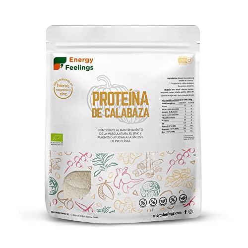 Energy Feelings Proteína de Calabaza ECO - 1000 gr, Ecológico, Vegano y Natural, Apto para Ganar Masa Muscular, Sin Lactosa, Sin Gluten y Sin Azúcar Añadido, Pack XXL