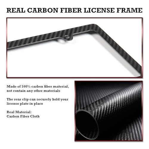 Image of Carbon Fiber License Plate Frames-One Pack Black Front & Rear Black License Plate Holder with Mount Hardware Screws Caps Rattle Proof Pads 2Holes 1Pcs Real Carbon Fiber License Plate Frame