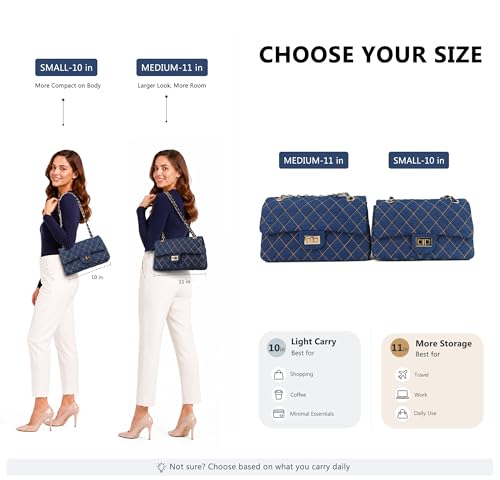 Image of M-ioi-M Quilted Denim Crossbody Bags for Women, Chain Strap Shoulder Bags, Medium Double Flap Purse, Gold Hardware Jean Purse