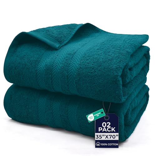 Image of DAN River 2 Pack Bath Sheets Extra Large 35x70, Large Bath Towels for Adults, XL Oversized Heavy Duty Towel Set, 600 GSM 100% Ring Spun Cotton, Soft Quick Dry, Teal