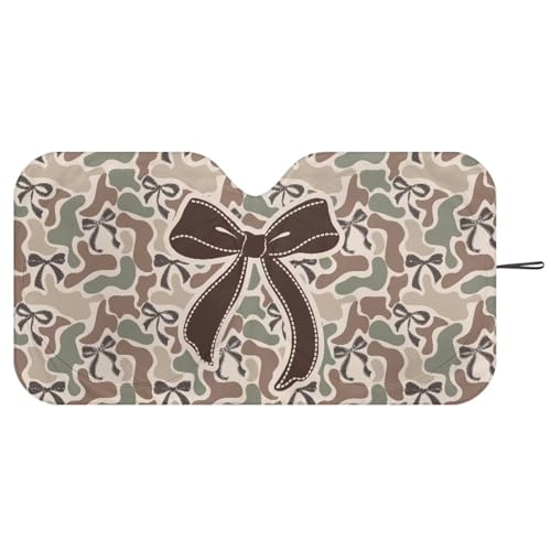 Image of Camo Bow Windshield Sun Shade Foldable Car Sunshade for Front Window Reflect UV Sun and Heat Keeps Vehicle Cool for Most Car, Truck, SUV, or Van, 66.53'' x 34.44''