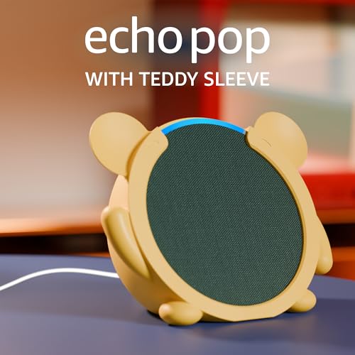 Image of Amazon Echo Pop (Green) Smart Bluetooth Speaker | Combo for Kids aged 4+ years with Teddy Sleeve by BonKaso | Interactive learning, stories, rhymes & hands-free fun | Limited Edition | Alexa for Kids