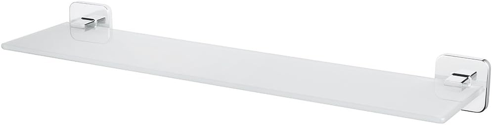 Bisk Forte Range Glass Shelf, Easy-Fit with Included Glue or Screws, Zinc aluminium and Stainless steel, Chrome, 52.5 x 13.3 x 5.5 cm