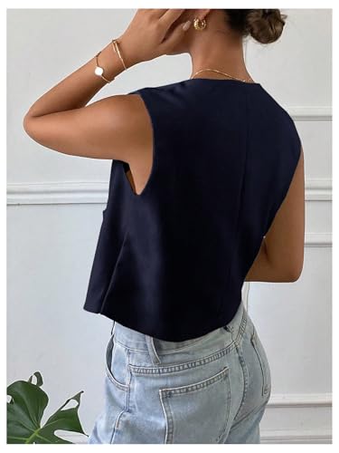 GORGLITTER Women's Cropped Vest Top Sleeveless Button Down Dressy Blazer Crop Jacket with Pockets Office Work2