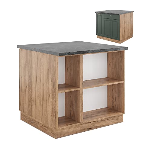 Vicco Kücheninsel Fame-Line, Grün-Gold Landhaus/Goldkraft Eiche, 90 cm mit Schublade, ohne Arbeitsplatte, kombinierbar mit weiteren Modulen der Fame-Line Serie