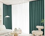 Beydodo Cortinas Blackout Opacas Dormitorio de 86cm,Cortinas Blackout Opaca Habitacion Color Sólido Verde Oscuro Cortina con Ojales,2 x 86x160CM