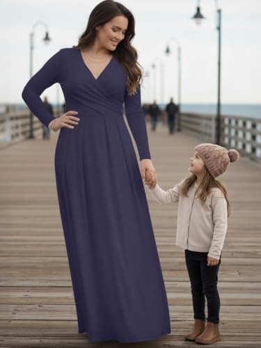 Image of KOH KOH Womens Long Sleeve V-Neck Flowy Modest Elegant Evening Maxi Dress