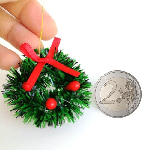 8 Stück Mini Haus Weihnachtskranz Puppenhaus Kranz 4cm Mini Weihnachtsschmuck Kranz Miniatur Weihnachtskranz für Puppenhaus Gartendekoration Weihnachtsbaum Weihnachtsdekorationsanhänger