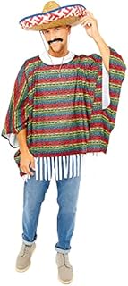 Amscan 9907071 - Mexican Bandit Poncho Hat & Moustache Fancy Dress Costume Set - One Size Adults