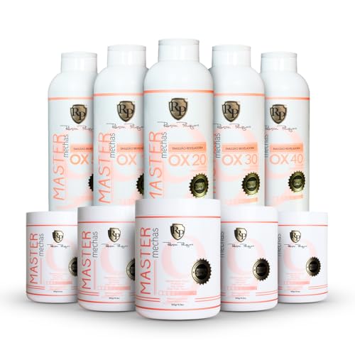Robson Peluquero Master Mechas Professional Hair Bleach Kit – 500g Bleach Powder (5 units) + 900mL OX Developers (5 units) - 5V, 10V, 20V, 30V, 40V | Complete Salon Bleach Hair System, All Techniques