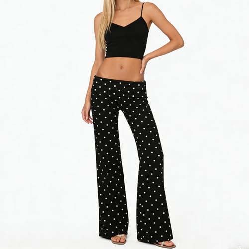 Image of Lounge Yoga Pants for Women Fold Over Low Waist Wide Leg Bell Bottoms | Y2K Foldover Pants, Flare Leggings, Low Rise Yoga Sweatpants