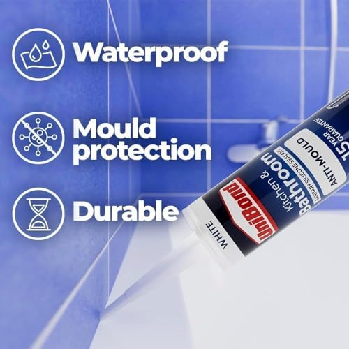UniBond Anti-Mould White, Waterproof Mould Protection, Long-lasting White Silicone Sealant for Kitchen & Bathroom, Powerful Bath Sealant, 1 x 274g Cartridge - View 5