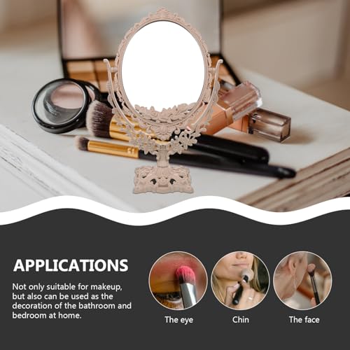 Garneck Tabletop Swivel Vanity Makeup Mirror Double Sided Retro Vintage Cosmetic Vanity Mirror for Bathroom Bedroom Dressing Table,Beige,37X23CM - Image 3