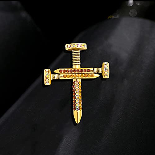 Image of Premium Colorful Crystal Cross Nail Brooch Enamel Rhinestone Screw Cross Brooch Handmade Lapel Pin Trendy Badge Clothes Hat Bag Decoration Accessories for Men and Women