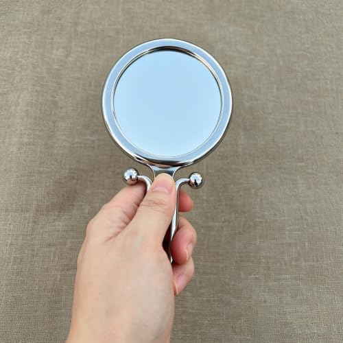 Lanboon Magnifying Handheld Mirror Double Sided, Travel Makeup Hand Mirrors with 1X 2X Magnification, Small Hand/Desk Vanity Mirror (1Pc Silver) — view 6