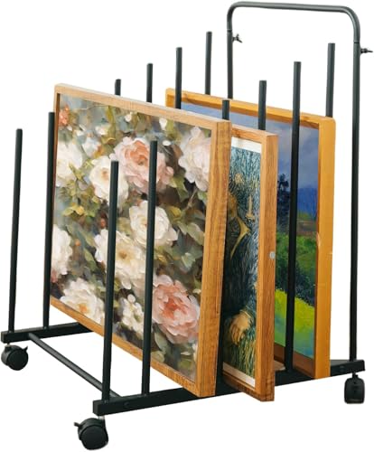Art Storage Rack with Caster Wheels, Art Drying Rack, Metal Canvas Storage, Painting Rack, Canvas Organizer, Drying Rack for Studios, Artworks, Gallery, Perfect Art Rack for Display of Canvas