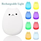 EMDMAK Baby Night Light USB Rechargeable Silicone Night Lamp with 7-Color Mood Light, Sensitive Tap Control for Baby Kids Adults (Kitty C)