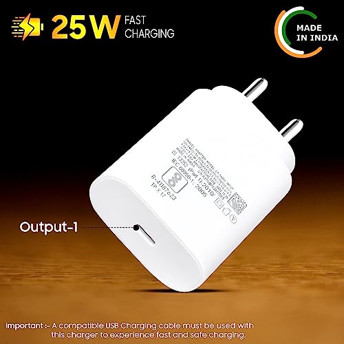 Image of 25W USB-C Super Fast Charger Adapter Compatible for Galaxy M34 5G Mobile Phone Charging True PD Adaptor [Quick Charge Support] Power Rapid Adaptive Wall Charger - 25 Watt (White)