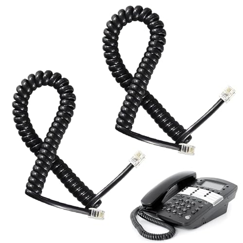 Greacesrio Telefonkabel, RJ9 (4P4C) Telefonh&ouml;rer Spiralkabel, Telefonkabel Verbinder schwarz gewickelten Telefon Telefonh&ouml;rer Kabel, RJ9 Coiled L&auml;nge 1 bis 3 Meter abgewickelt (2 St&uuml;ck)