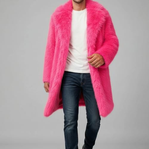 Image of Lisa Colly Mens Faux Fur Coat Jacket Winter Overcoat | Men's Faux Fur Long Jacket, Long Sleeve, Fluffy Warm, Winter Parka Coat