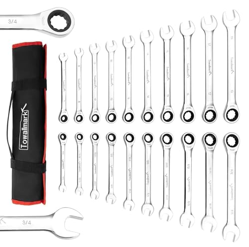 ExploreHorizon 20-Piece Wrench Set, Ratchet Wrenches Set with Fixed Head & 72 Teeth, Metric 6-19mm, SAE 1/4-3/4\", Ratcheting Wrench with Storage Bag for Truck/Garage Projects, etc.