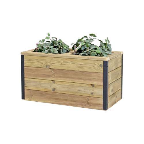 Hortalia Nidum Jardinera de Madera tratada con Sistema de autorriego – Capacidad 72 L – Interior y Exterior (75x40x40)