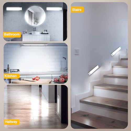 Onforu 9.8" Under Cabinet Lighting, 2000mAh USB-C Rechargeable, Motion Sensor Under Cabinet Lights with 3 Color & Dimmable, Magnetic Under Counter Lights for Kitchen, Closet, 2 Pack image 8