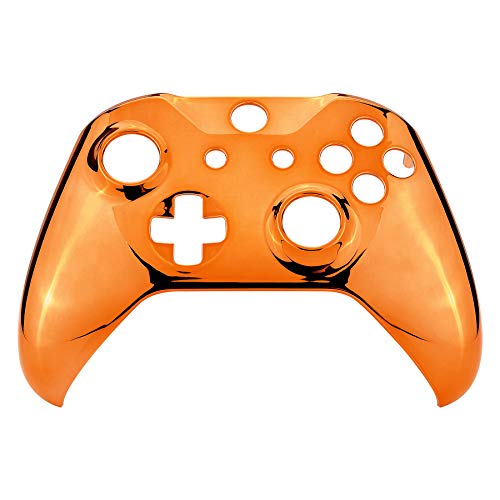 Image of eXtremeRate Chrome Orange Edition Front Housing Shell for Xbox One Wireless Controller Model 1708, Replacement Custom Faceplate Cover for Xbox One S & X Controller