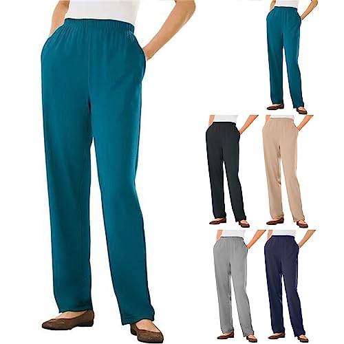 Palazzo - Pantalones de mujer de cintura alta, ligeros, para el tiempo libre, pierna ancha, pantalones largos para mujer, con goma elástica, informales, sueltos, con bolsillos, pantalones de chándal