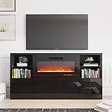 LUXOAK Electric Fireplace TV Stand for TVs up to 75", Modern High Gloss Entertainment Center with 40
