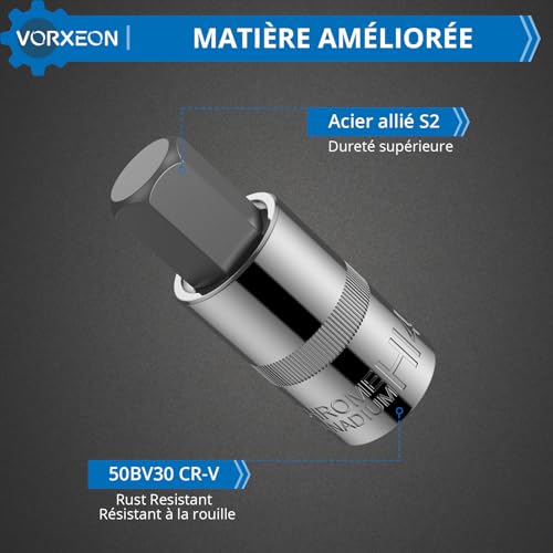 VORXEON 13Pcs Jeu de Douilles Allen 1/2 3/8 1/4 Douille à six pans 2mm à 14mm Set de embouts mâle à 6 pans en CRV Douille hex Douilles à embouts intérieurs métriques avec coffret de rangement – vue 3