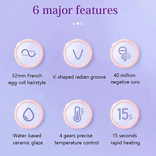 Rommantic French Egg Roll Curling Iron, Egg-Roll Hairstyle Water Ripple V-Shaped, Crimper Hair Iron Hair Waving Curling Wand, Fast Heating & Adjustable Temperature (Purple) #TOP4