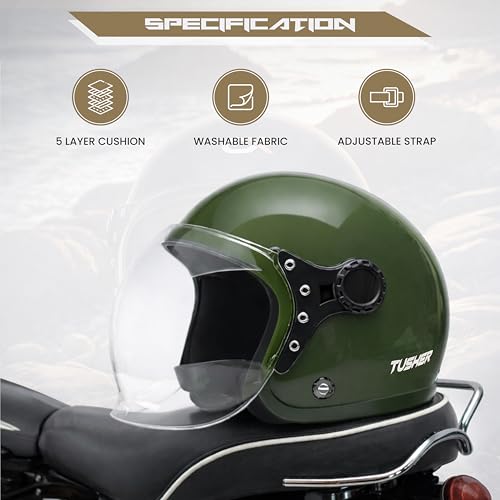 Image of Cortex Tusker Half Face Helmet Matt Finish with Scratch Resistant Curved Polycarbonate Visor, Hard ABS Shell Helmet for Men and Women | Clear Visor, Lightweight