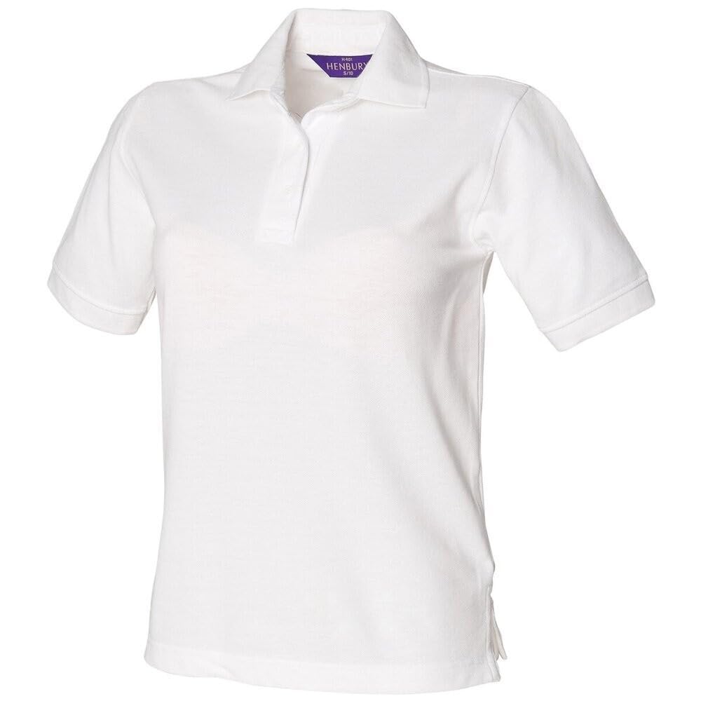 Henbury Ladies Pique Polo Shirt : Color - White : Size - 14