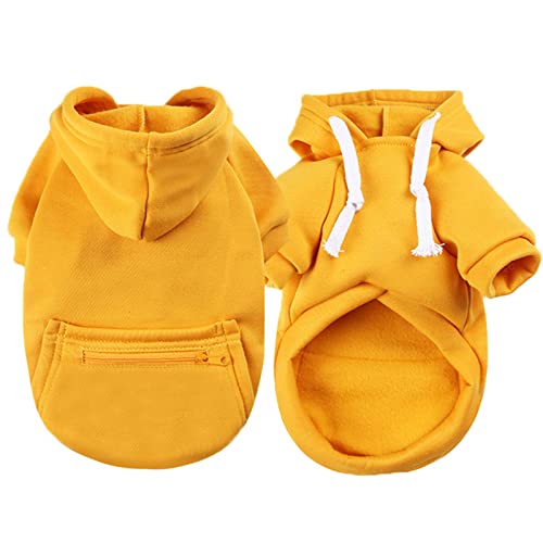 PETCARE Small Dog Hoodie Cat Sweater Yellow Warm Soft Fleece Sweatshirts with Pocket Fall Winter Puppy Sweaters Cat… - Image 5