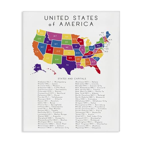 Stupell Industries 'USA Map State Abbreviations and Capitals Playful Tones', Canvas Art, 24 x 30 Inches, Easy to Hang and Sturdy, Made in USA, by Anna Quach by Stupell Industries - Used condition - US$28.16
