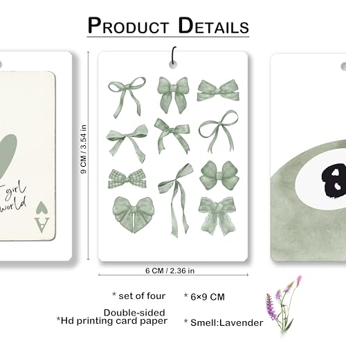 Image of Sage Green Coquette Bow Preppy Lavender Car Air Freshener, Trendy Lucky 8 Ball Cherry Ace Hanging Air Freshener 4 Pcs for Cars Closet Drawer Books, Girly Car Accessories Mirror Decor for Women