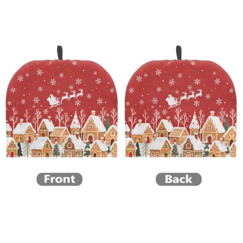 Image of Santa Claus Reindeer Tea Pot Cosy - Cotton Breakfast Tea Pot Cover with Elastic Band and Drawstring - Kettle Cover for Kitchen, Christmas Home Family Decorative Accessories