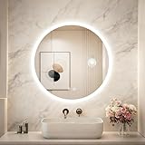 LUVODI Specchio Bagno con Luce LED Rotondo 60 cm: Specchio led bagno con Antiappannamento, 3000K-6000K, Dimmerabile 3 Colori Luce, Funzione Memoria, Vetro HD Specchio