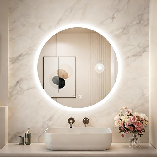LUVODI Specchio Bagno con Luce LED Rotondo 60 cm: Specchio led bagno con Antiappannamento, 3000K-6000K, Dimmerabile 3 Colori Luce, Funzione Memoria, Vetro HD Specchio