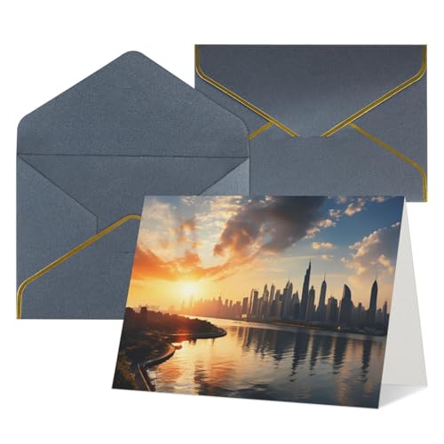 Lot de 12 cartes de vœux vierges New York au coucher du soleil avec enveloppes