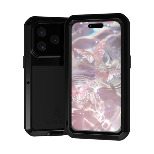 Coque métal iPhone 17 Pro LOVE MEI protection écran verre anti-rayures noire