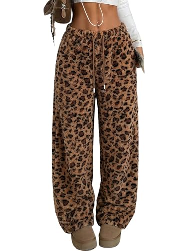 Image of ZAFUL Women's Fuzzy Plush Pajama Pants Wide Leg Pj Bottoms Lounge Pants | Soft Fluffy Sleep Pants Drawstring Elastic Waist Teddy Pjs for Women No Pockets