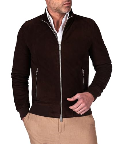 Veste bomber cuir daim marron foncé homme printemps été | Blouson daim véritable 1006