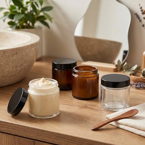 Image of Norme 24 Pcs 4 oz Glass Jars with Lids Cosmetic Jars, Amber, Clear