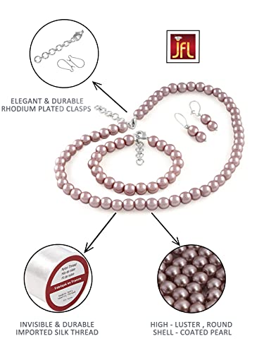 Image of JFL Combo Imitation 6mm Round Pearl Necklace Set Moti Mala Pearl Set With Earrings,Bracelet Handcrafted Jewellery for Less