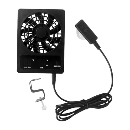 KiBcsLic Reptile Ventilation Fan Noiseless with Install Clamp Digital Display Reptile Terrarium Thermometer for Humid Environments, Celsius
