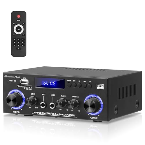 Amplificatori Bluetooth AMP-10 RMS 50WX2 ricevitori amplificatori stereo per altoparlanti domestici 2.0 canale Max 600W uscita Mini amplificatore di potenza w/FM Radio, Echo, MIC, USB, ingresso SD