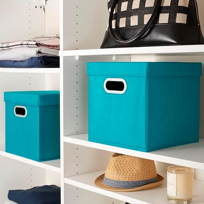 Household Essentials 36-1 Decorative Storage Cube Set with Removable Lids | Aqua | 2-Pack